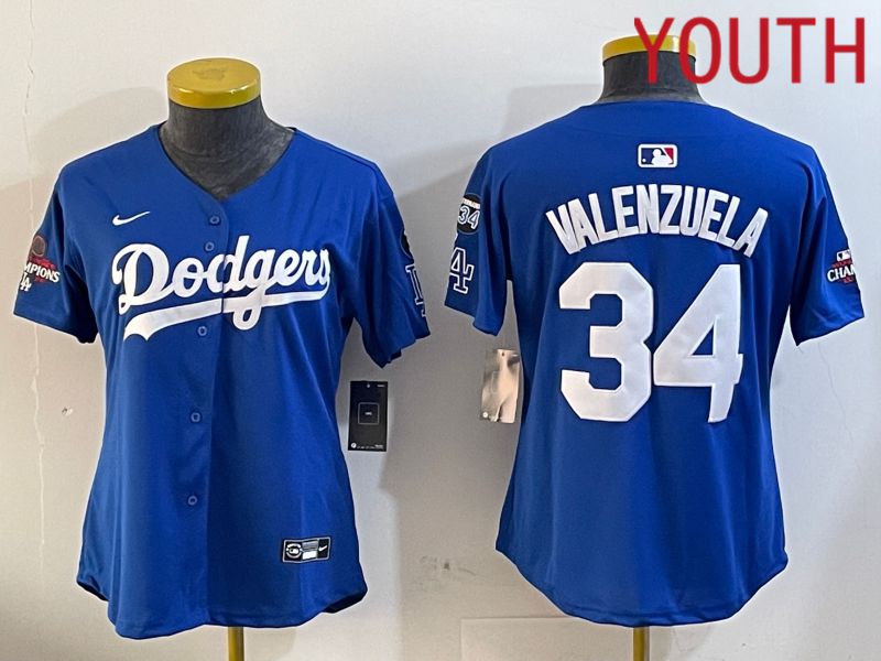 Youth Los Angeles Dodgers #34 Valenzuela Blue Game 2024 Nike MLB Jersey style 12054